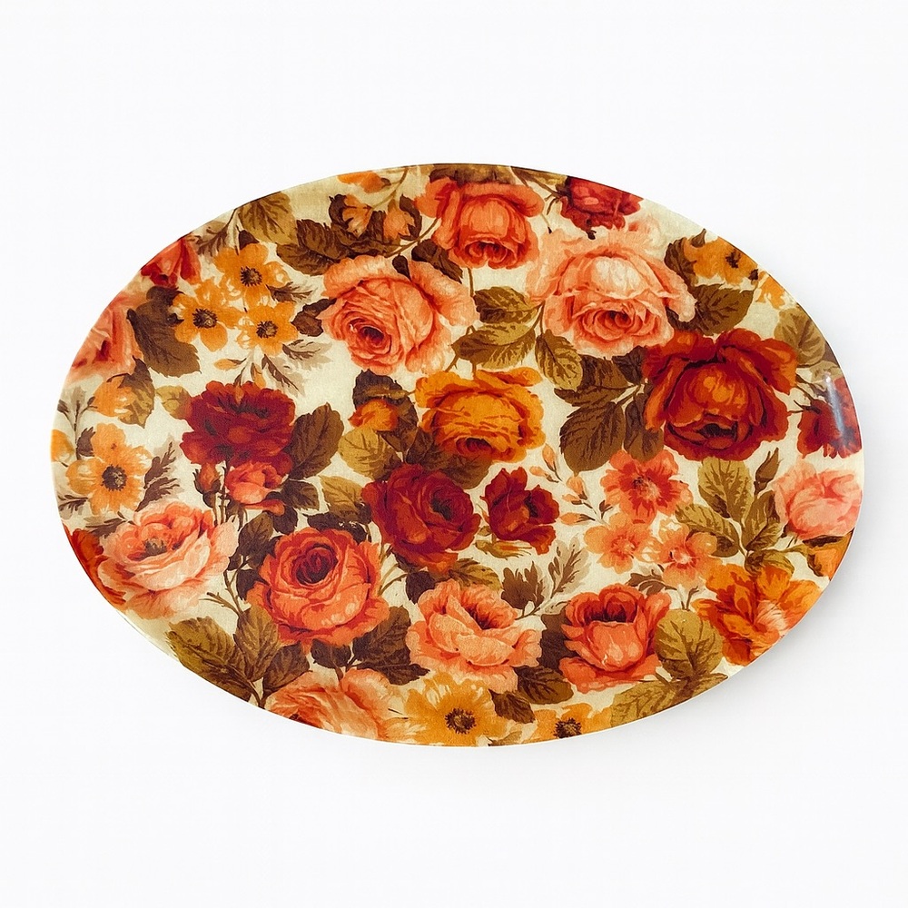 Vintage 60s Oval Melamine Floral Tray